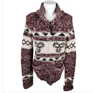 Aritzia TNA Lambswool Sea to Sky Zip Cardigan Burgundy Size Small